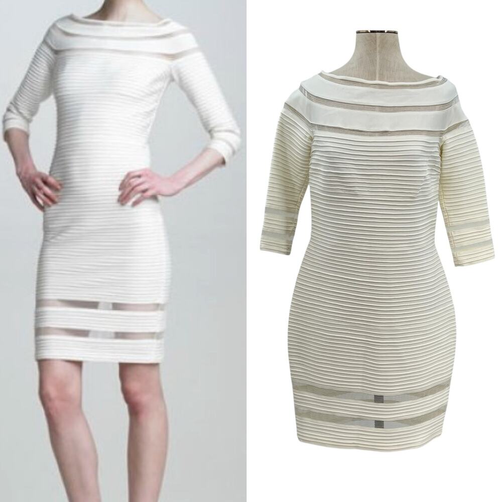 Tadashi Shoji Pintuck Jersey Banded Dress Bodycon Sheath White Size Medium
